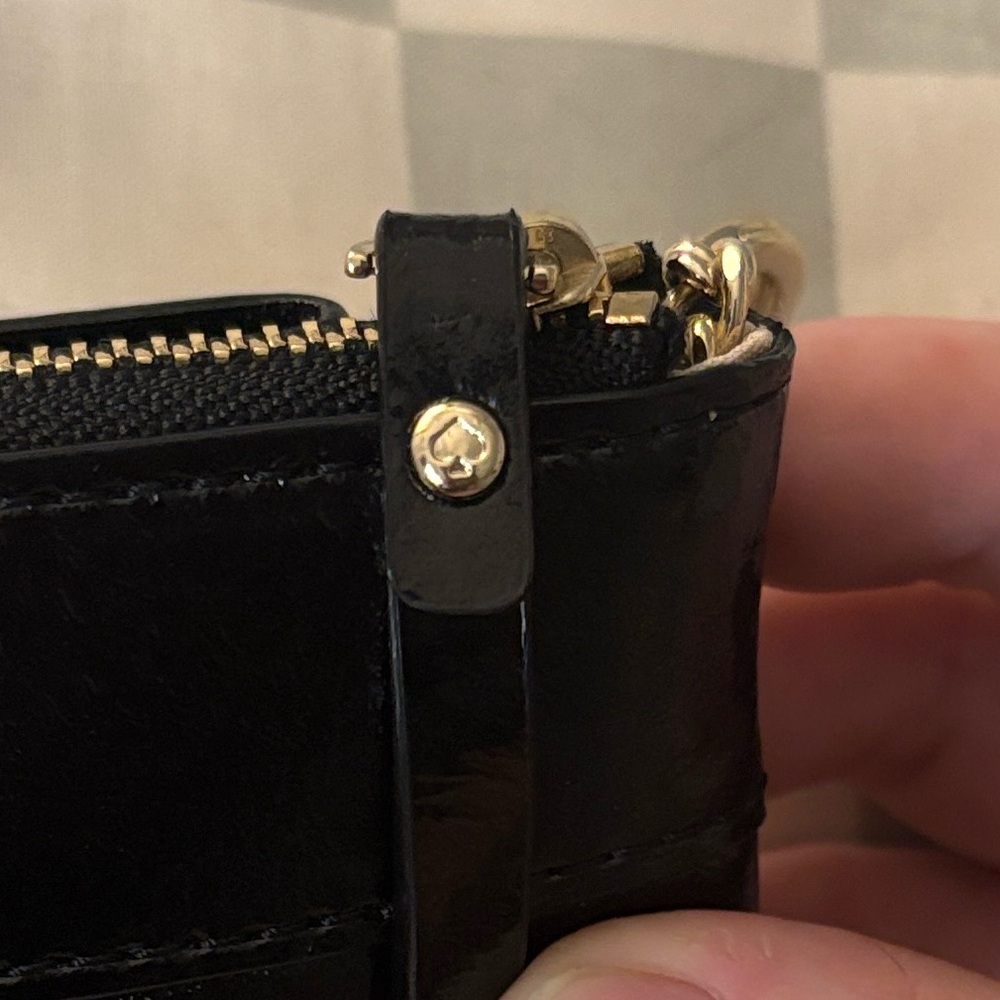 Kate Spade Glossy Black Leather Wristlet with Gold Ring — Storybook Lining - Picture 14 of 16